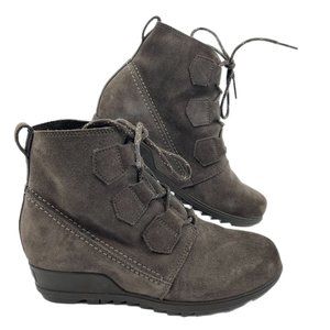 Sorel Gray Suede Wedge Ankle Boots | Lace-Up Closure